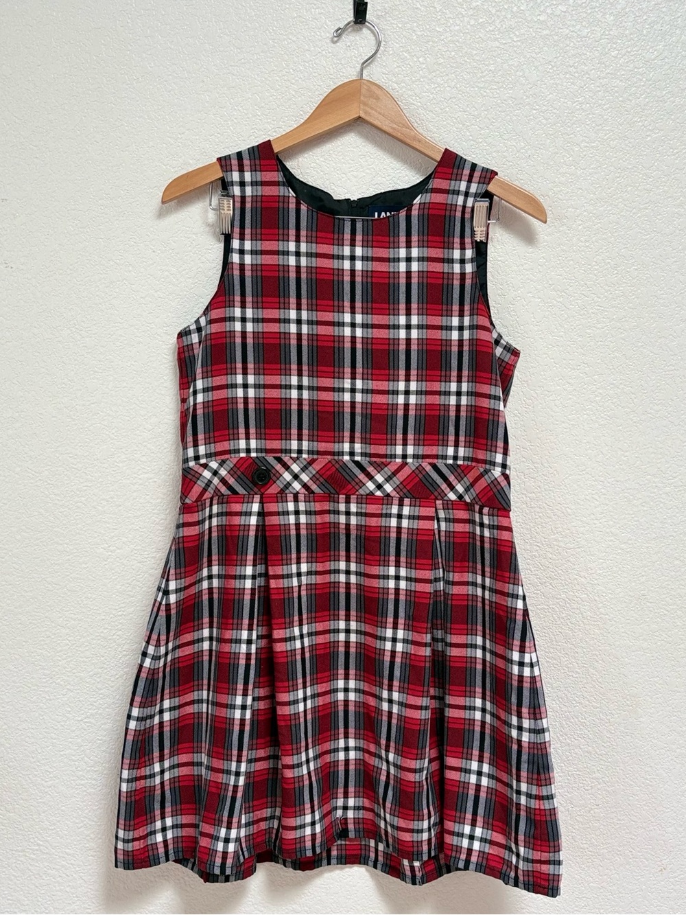Lands' End Red, Black & White Plaid Sleeveless Dress